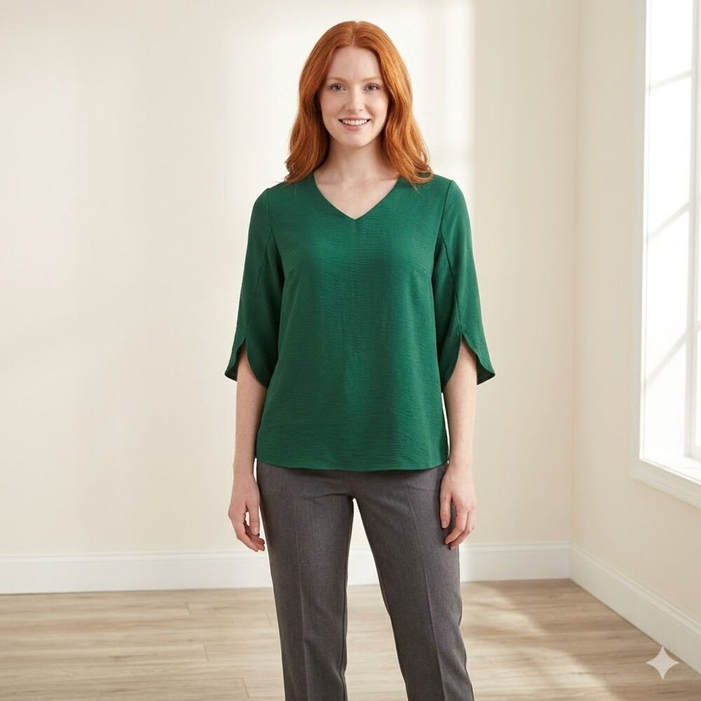 Kuotai Green Pleated Back Tunic Top Womens XL Casual or Business Wear